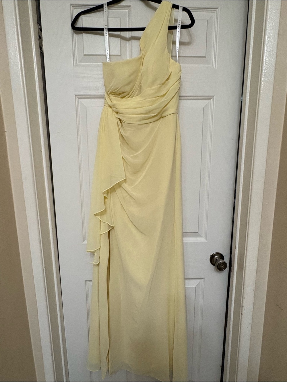 Azazie One-Shoulder Pale Yellow Chiffon Gown